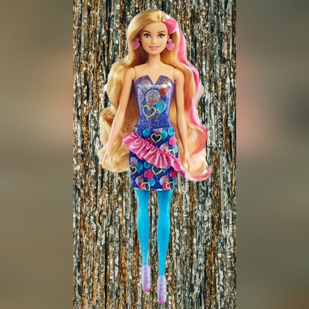 Color Reveal Party Edition Pink Streak Super Long Blonde Hair Barbie Doll
